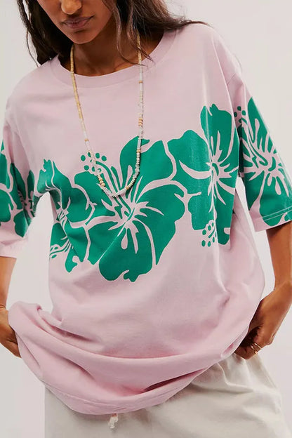 Print Loose Round Neck Short Sleeve T-shirt