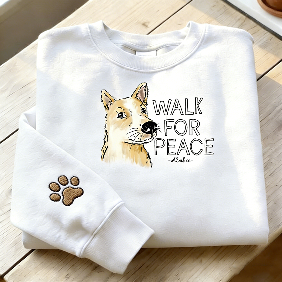 Comstylish Peace Dog Pattern Printed Retro Round Neck Long Sleeve Sweatshirt