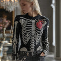 Women's Halloween Human Anatomy Gemstones Pattern Round Neck Sweater elevenforest