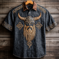 Men's Viking Tribal Embroidery Art Linen T-shirt elevenforest