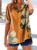 Women's Floral Pattern Art Print Cotton Linen Casual Shirt