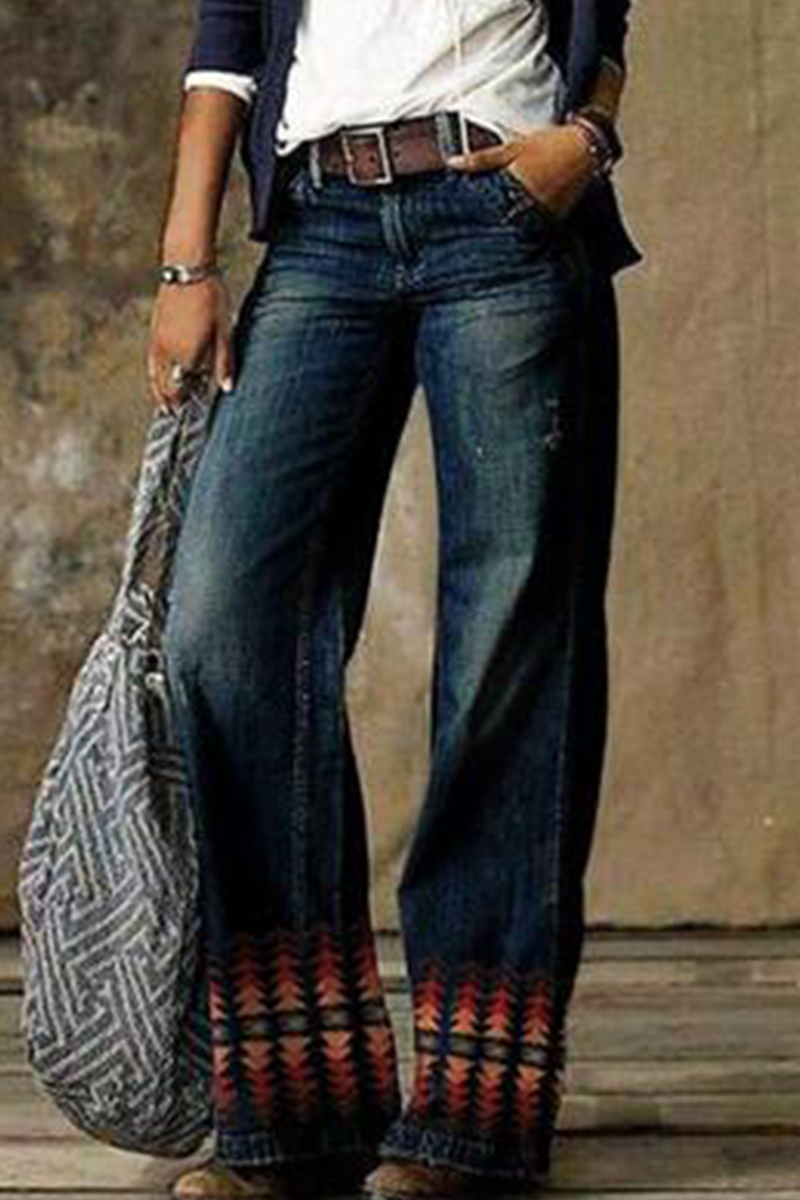 Print Patchwork Boot Cut Denim Jeans(8 Colors)