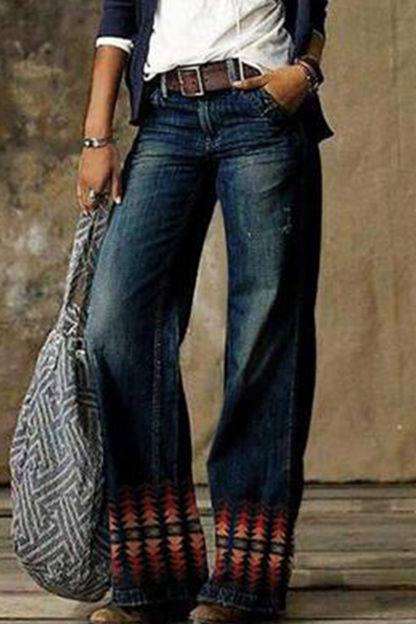 Print Patchwork Boot Cut Denim Jeans(8 Colors)