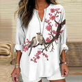 Comstylish Women's Cherry Blossom And Flax Long-sleeved Shirt