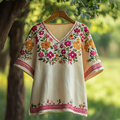 Women's Bohemian Vacation Floral V-neck T-shirt elevenforest