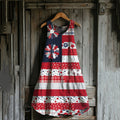 Vintage Loose Independence Day American Beauty Flag Panel Art Linen Tank Dress elevenforest