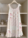 Vintage Cottagecore Floral Patchwork Ruffle Trim Linen Dress elevenforest