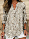 Comstylish Vintage Floral Lace Embroidered Linen Blend Cozy Shirt
