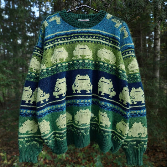Comstylish Ugly Funny Frogs Pattern Cozy Knit Sweater