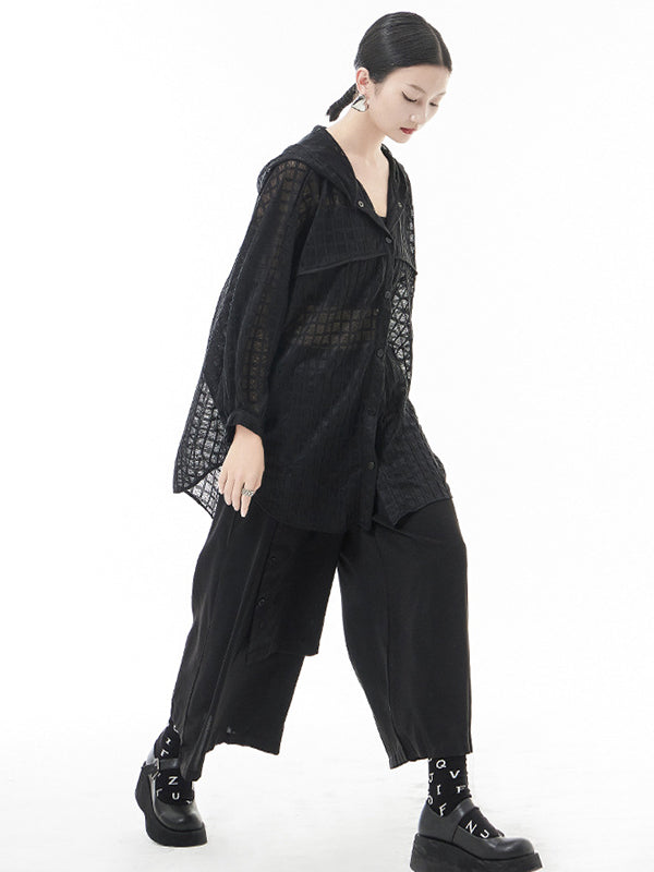 Loose Batwing Sleeves Sun Protection See-through Blouse