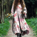 Vintage Floral Art Cotton Linen Comfy Maxi Dress elevenforest