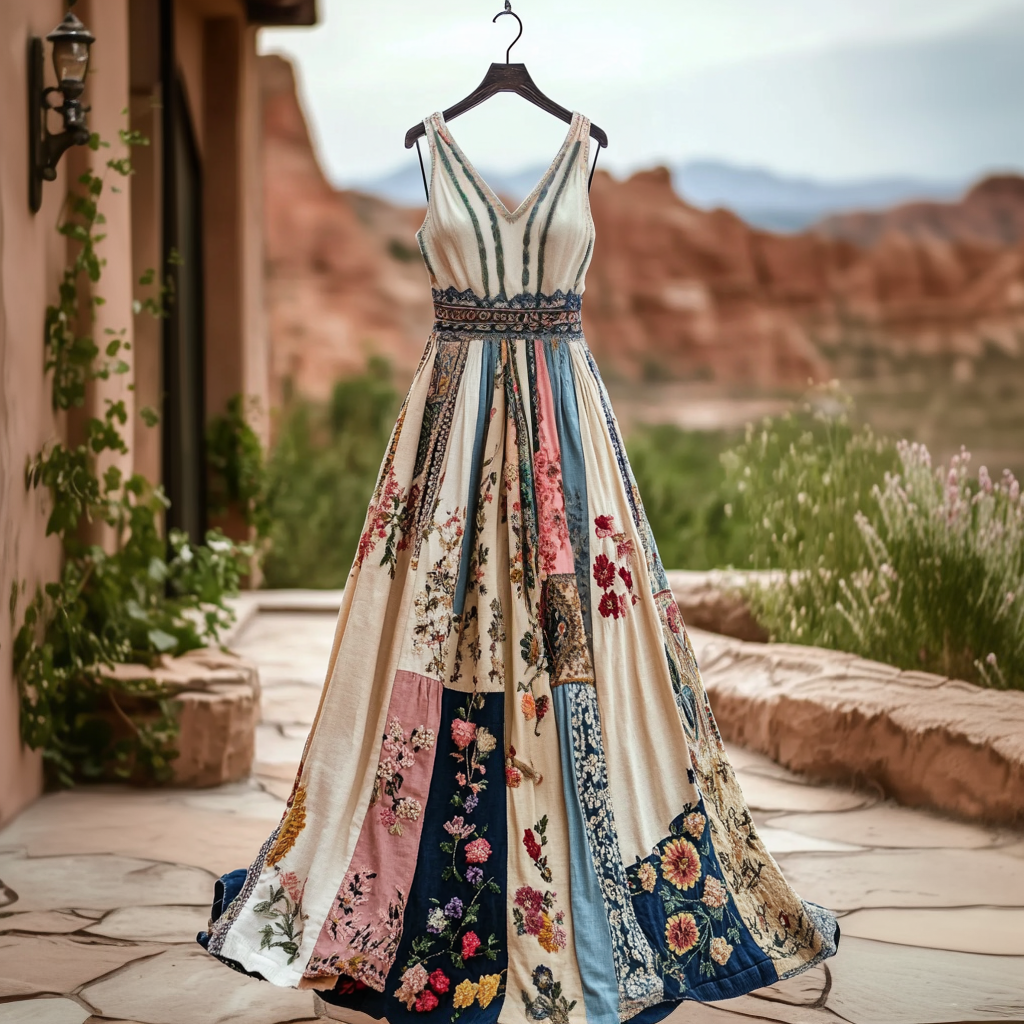 Women's Vintage Floral Art Cotton And Linen Dress elevenforest
