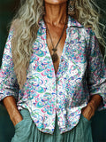 Women's Hippie Art Painting Swan Print V-Neck Shirt