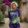 Women's Vintage Lupine Oil Painting Art Linen T-shirt elevenforest