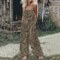 Vintage Stripe Pattern Women's Linen Blend Loose Fit Comfy Jumpsuit elevenforest