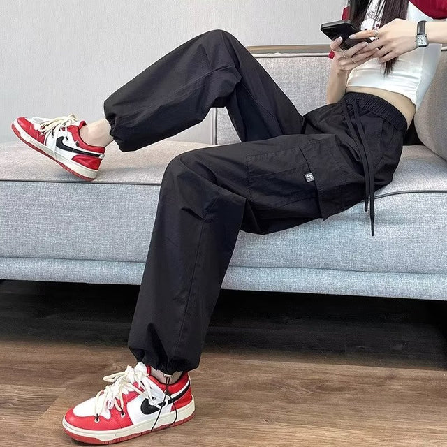 Joggers Cargo Pants for High Waist Pants Drawstring Wide Leg Baggy Trousers Y2k Slim Sweatpants