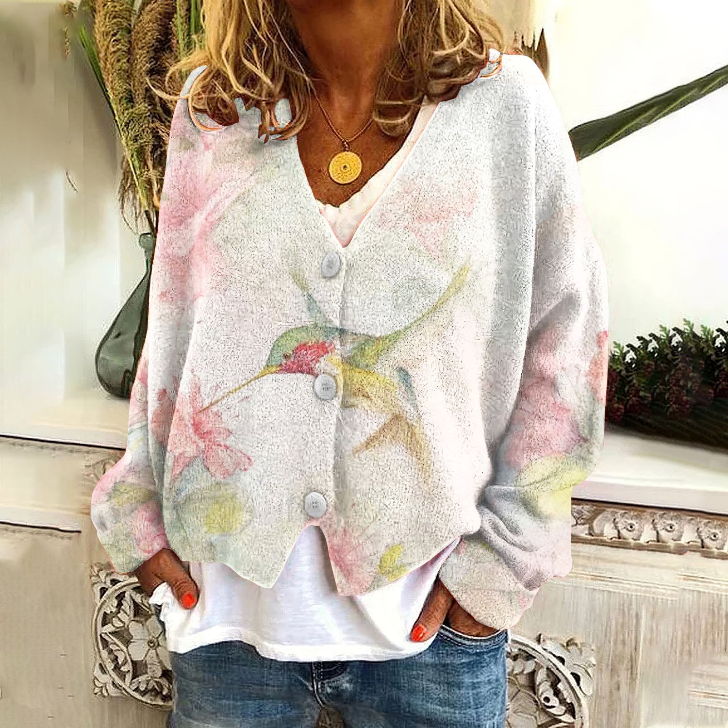 Women's Vintage Bird Pattern Sweater elevenforest