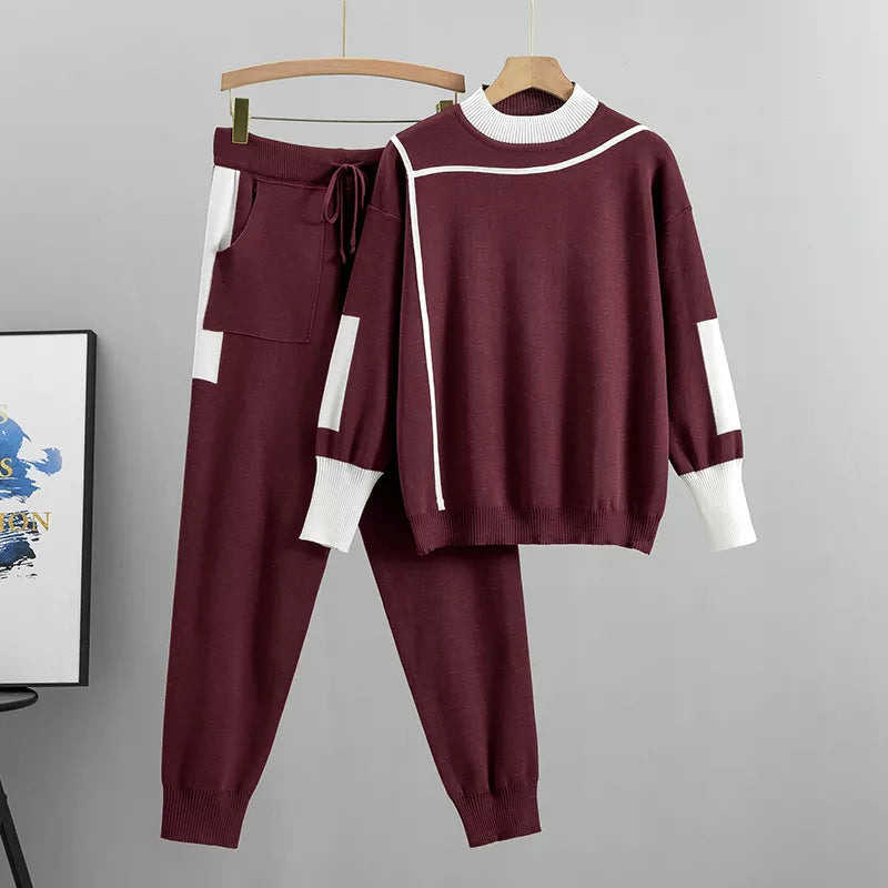 Lara® | Chic knitted patchwork sweater and pants set for women