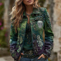Women's Vintage Skull Rose Embroidered Gradient Denim Jacket elevenforest