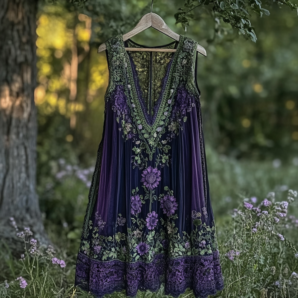 Women's Vintage Bohemian Floral Lace Sleeveless Dress elevenforest