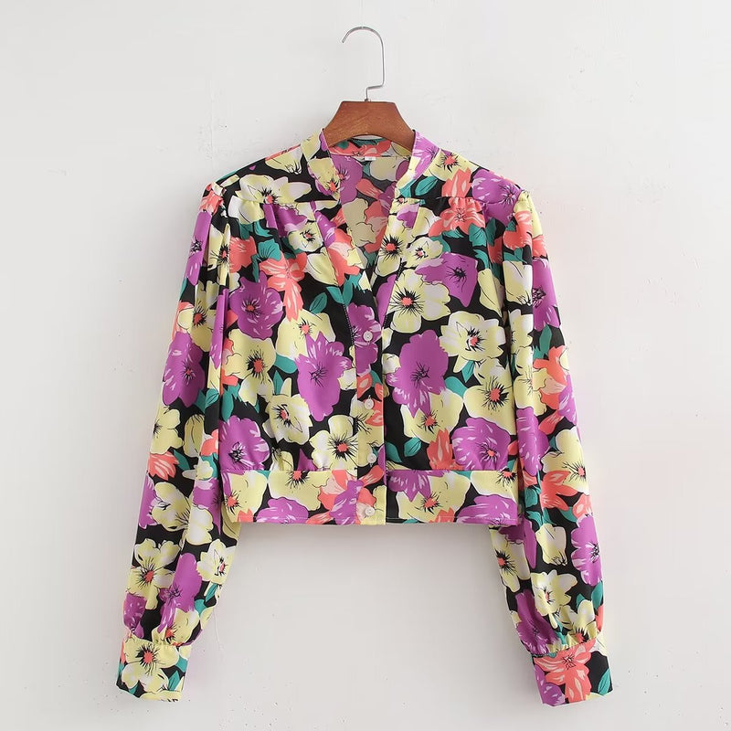 Spring Print Long Sleeve Loose Shirt – Flower Pattern Blouse