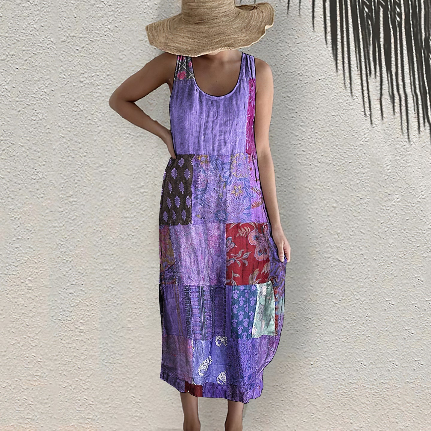 Vintage Bohemian Geometric Floral Art Linen Blend Dress elevenforest