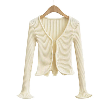 White Autumn Short Knitted Cardigan Sweater Coat for – Stylish and Cozy Outerwear