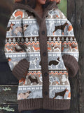 Christmas Pet Dogs Icelandic Style Women's Hooded Knit Sweater elevenforest