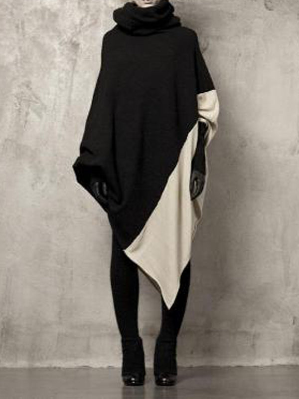 Batwing Sleeves Asymmetric Contrast Color Split-joint Heaps Collar Sweatshirt Tops