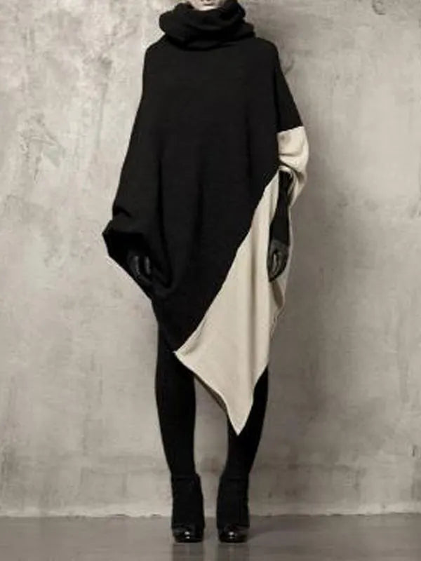 Batwing Sleeves Asymmetric Contrast Color Split-joint Heaps Collar Sweatshirt Tops