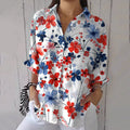 Women's Retro Independence Day Floral Art Print Casual Shirt elevenforest