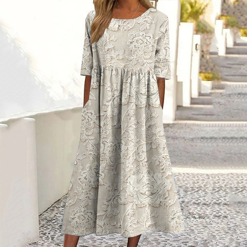 Women's Vintage Floral Print Linen Dress elevenforest