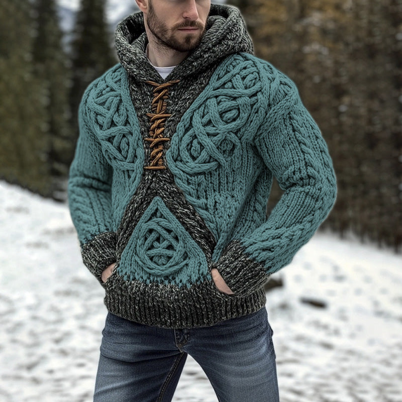 Vintage Celtic Knot Coarse Knit Men's Hooded Sweater elevenforest