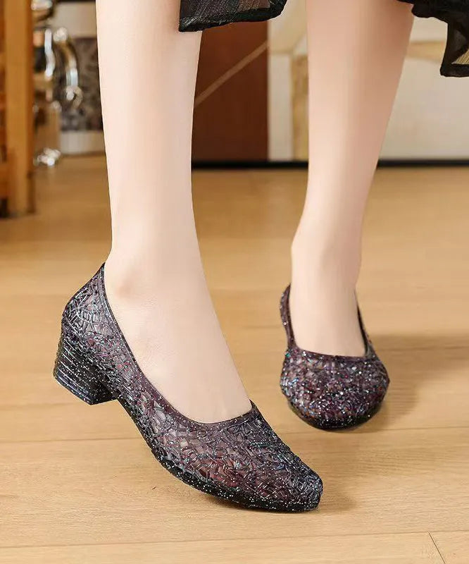 Fine Comfy Splicing Chunky Silver Hollow Out Sandals Ag1018