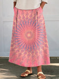Women's Kaleidoscope Print Cotton and Linen Pocket Skirt