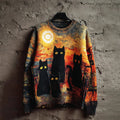 Vintage Halloween Cat Art Print Knit Pullover Sweater elevenforest