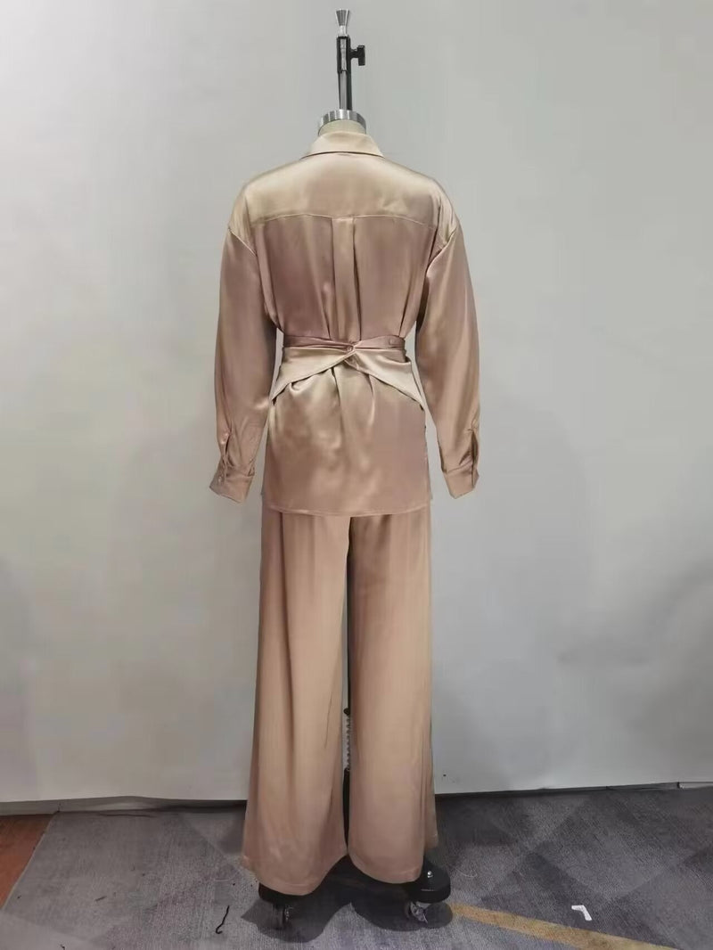 Autumn Winter Shirt Straight Pants Two Piece Suit Office – Stylish and Comfortable Outfit for Work or Wear
