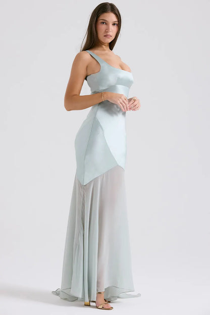Satin Mesh Sleeveless Maxi Dress