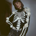 Comstylish Women's Halloween Skeleton Diamond Rose Warm High Collar Sweater