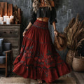 Vintage Classy Gradient  Floral Embroidered Art Linen Blend Casual Skirt elevenforest