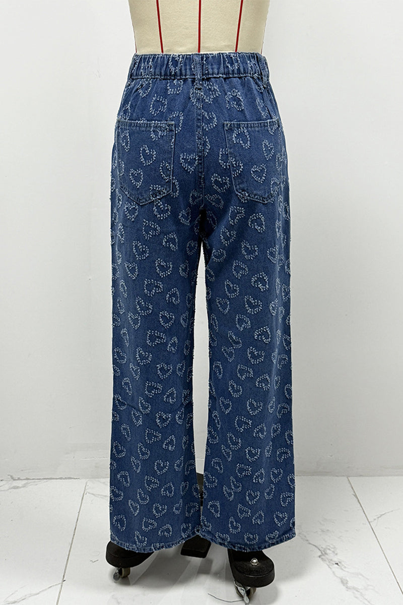 Heart Shaped Distressed Patchwork High Waist Loose Denim Jeans