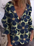 Women's Vintage Floral Art Print Casual Linen And Cotton Pocket Coat