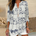 Comstylish Women's Dogs Printed Casual Linen Blouse