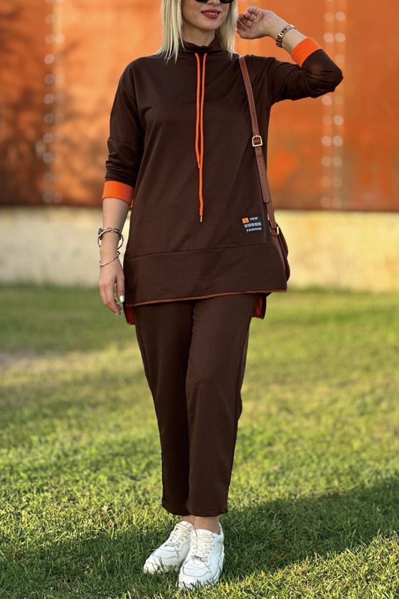 Long Contrast Color Sweatshirt Suit
