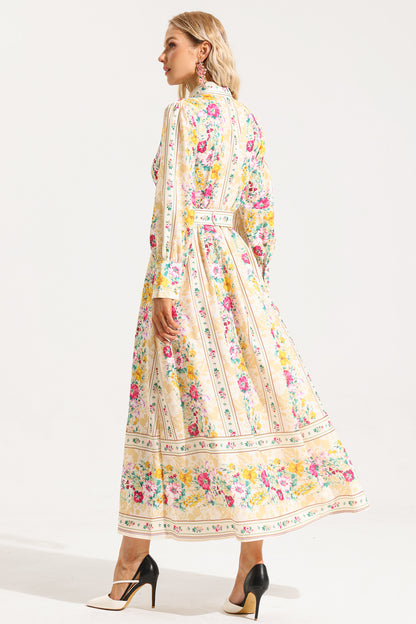 Button Long Sleeve Midi Dress With Belt