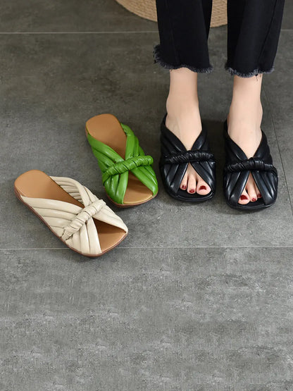 Summer Leahter Weave Flat Slippers Bn1013