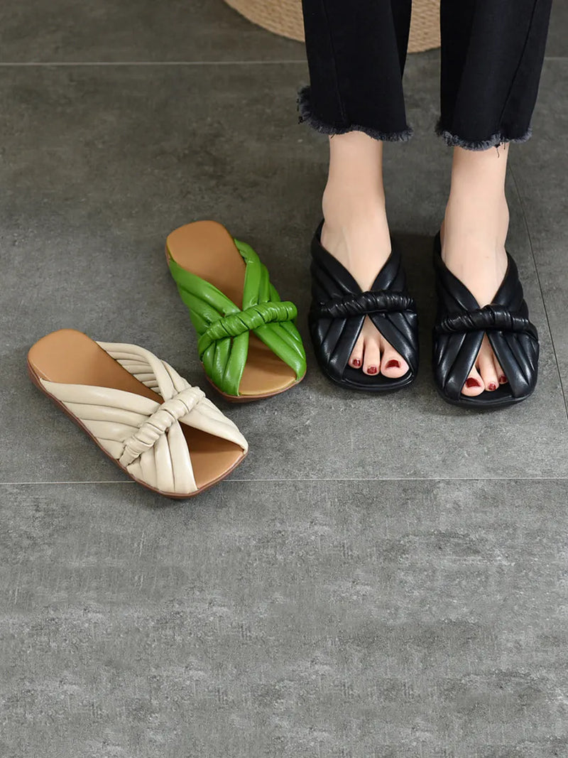 Summer Leahter Weave Flat Slippers Ui1022