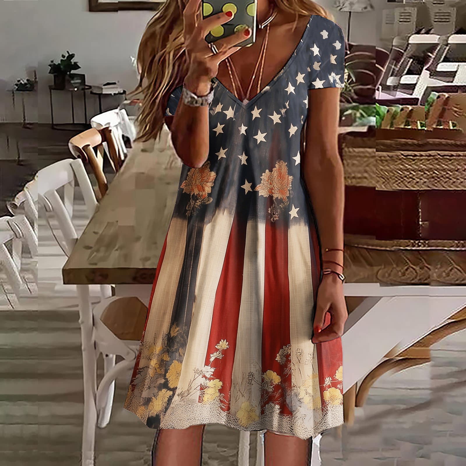 Comstylish Women's Vintage Flag Floral Print Dress