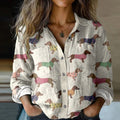 Comstylish Women's Vintage Cute Dachshund Pocket Shirt