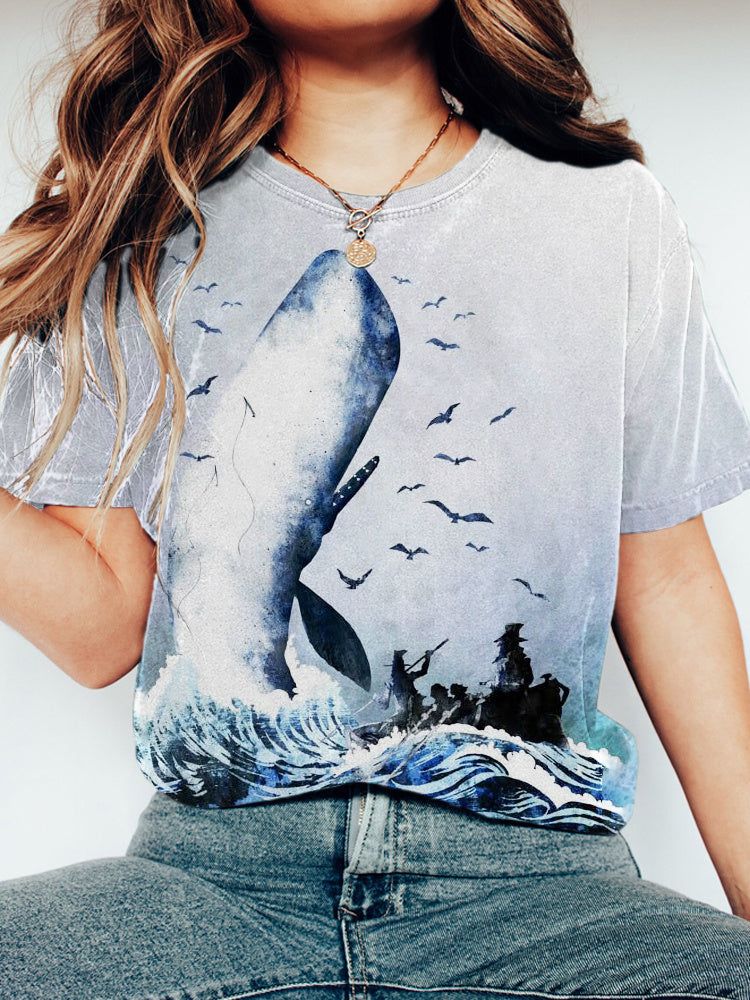 Whale Watercolor Print Short Sleeve T-Shirt elevenforest